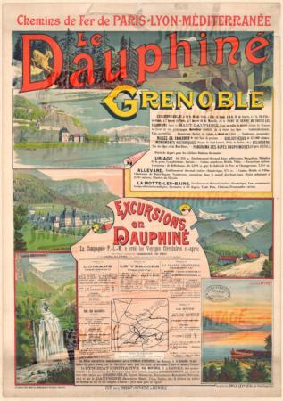 CHEMINS DE FER PLM - LE DAUPHINE - GRENOBLE - affiche originale par Emile Levy (ca 1900)